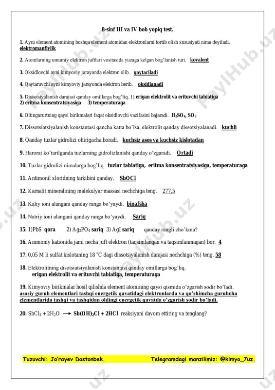 8-sinf iii va iv bob yopiq test. — PDF
