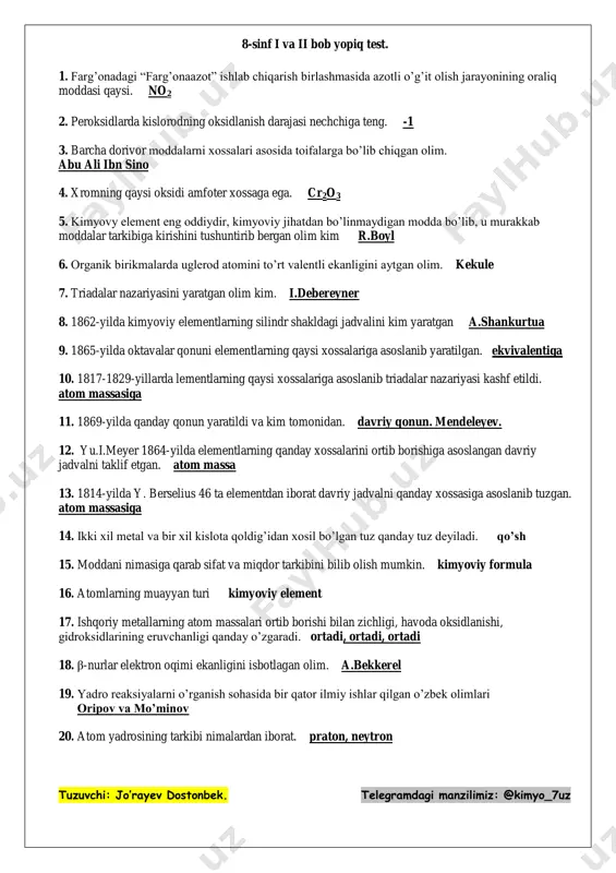 8-sinf i va ii bob yopiq test — PDF