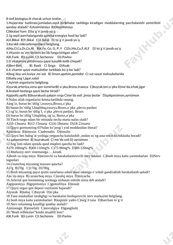 odam va uning salomatigi 3 chorak — DOCX