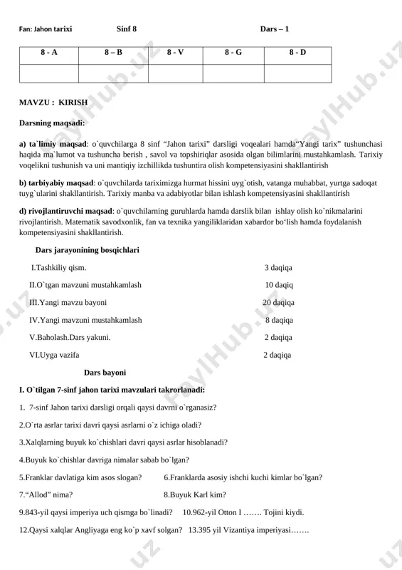 @yosh_ustozlar 8 sinf jahon tarixi konspekt — DOCX