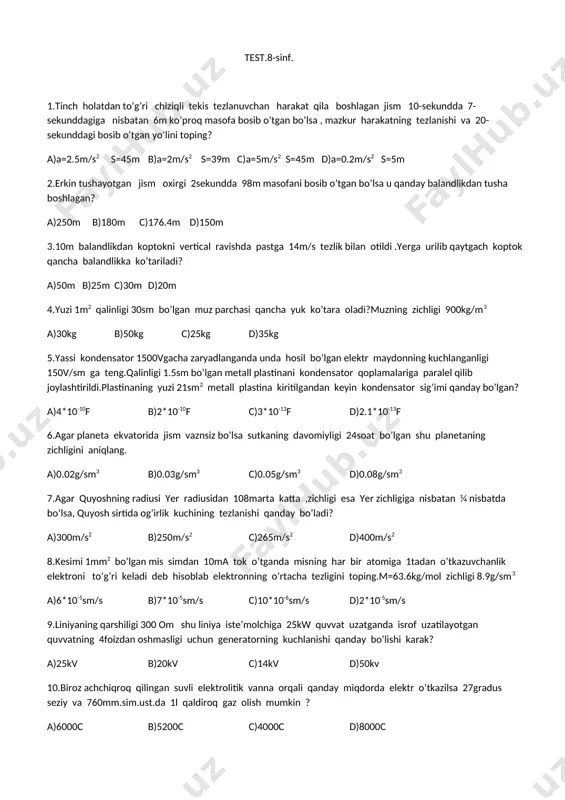 @yosh_ustozlar pisa 8 sinf fizika — DOCX