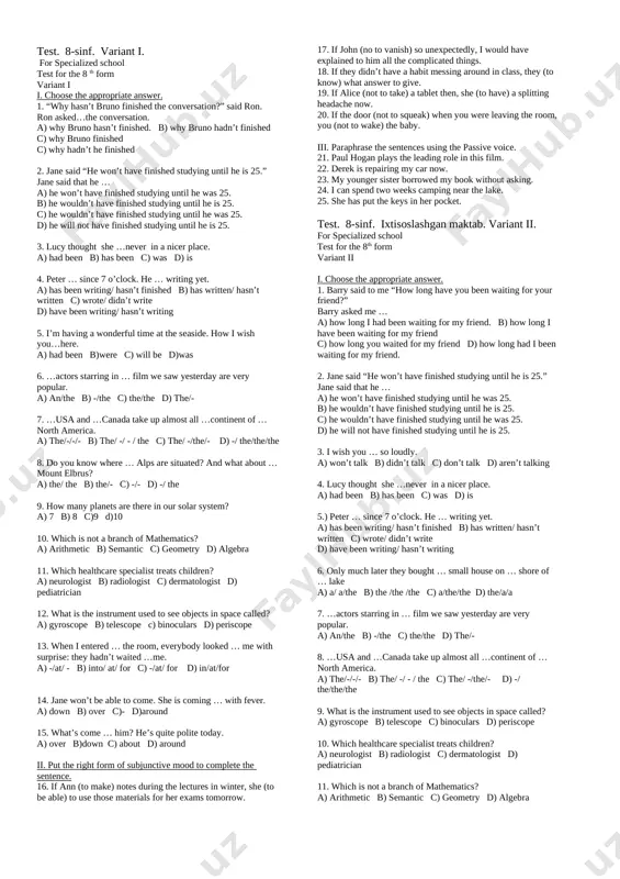 8-sinf ingliz tili — DOCX