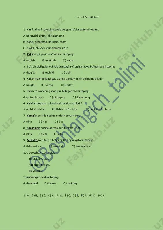 1 - ona tili test — DOCX