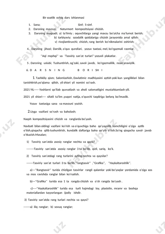 bir soatlik ochiq dars ishlanmasi — DOCX