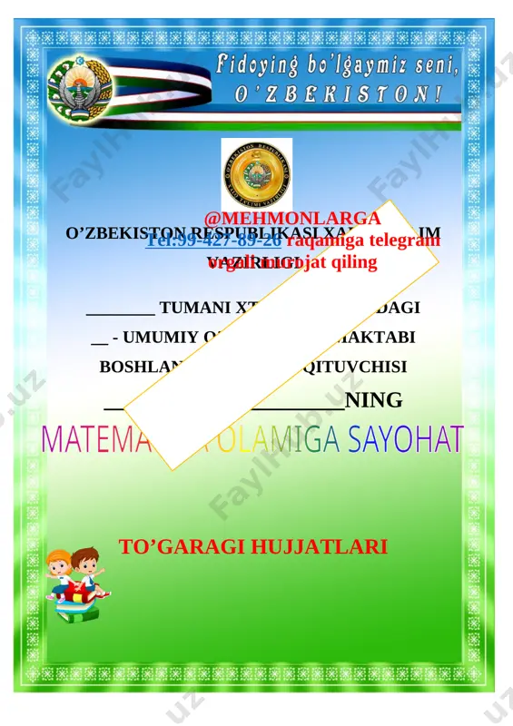 1-sinf matematika tto'garak 2020-2021 — DOCX