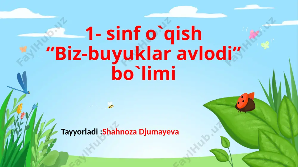 1-sinf o`qish 2- bo`lim test sh.djumayeva — PPTX