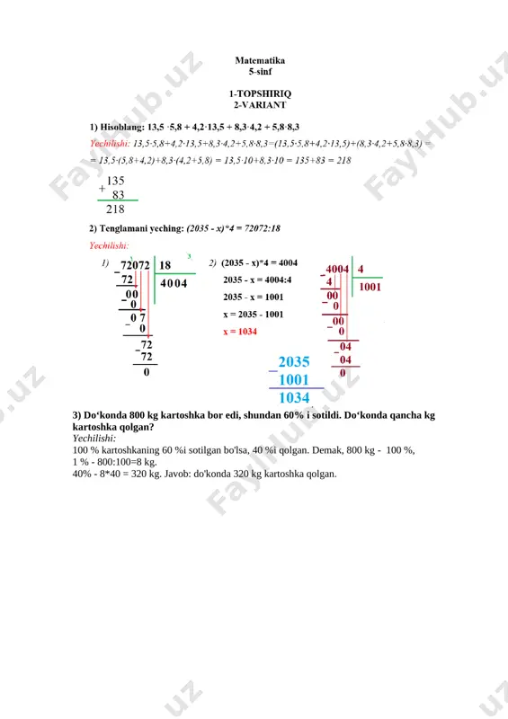 5 sinf imtihon javoblari — DOCX