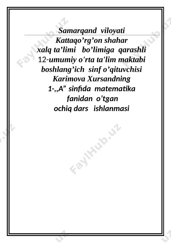 matematika 1 sinf ochiq dars ishlanma — DOCX