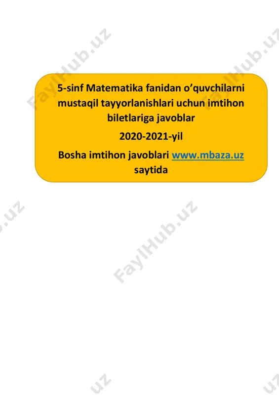 5 sinf matematika imtihon javoblari 2021 — PDF