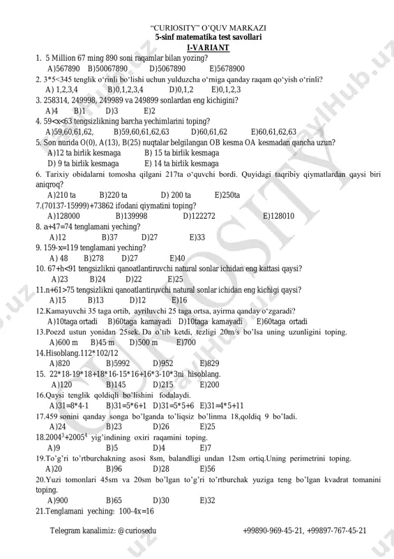 5-sinf matematika — PDF