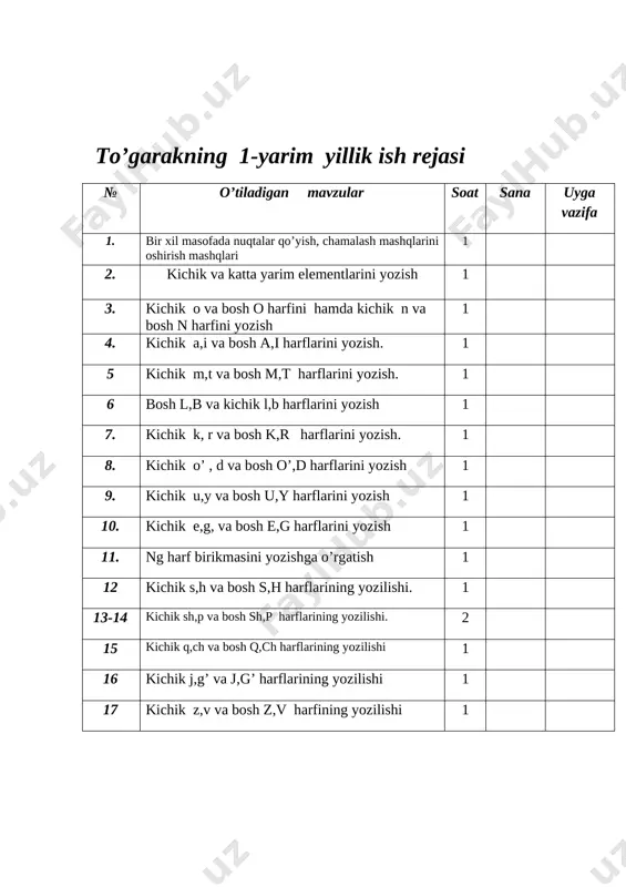 1-sinf to'garak ona tili — DOCX