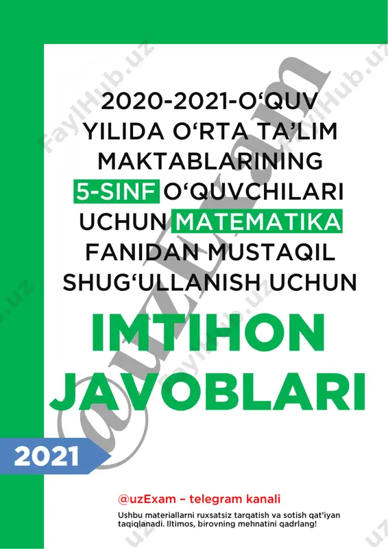 5-sinf matematika imtihon javoblari 2021 — PDF