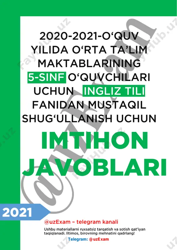 5-sinf ingliz tili imtihon javoblari 2021 — PDF