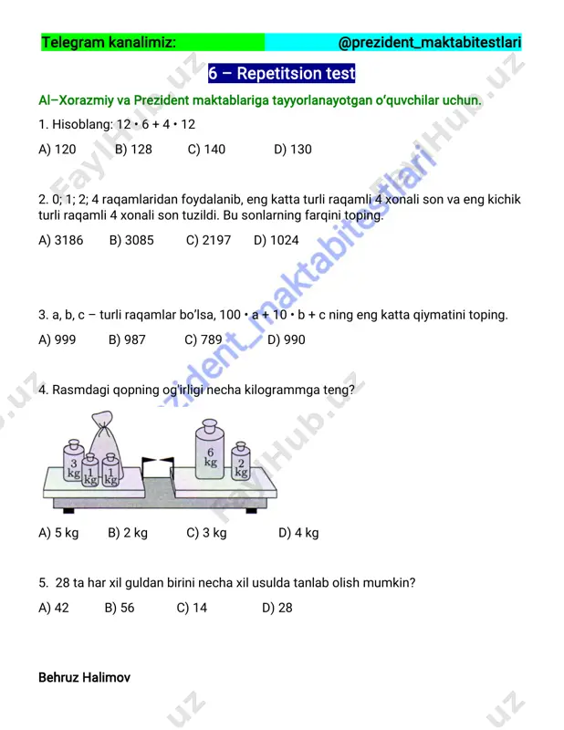 6 – repetitsion test (@prezident_maktabitestlari) — PDF