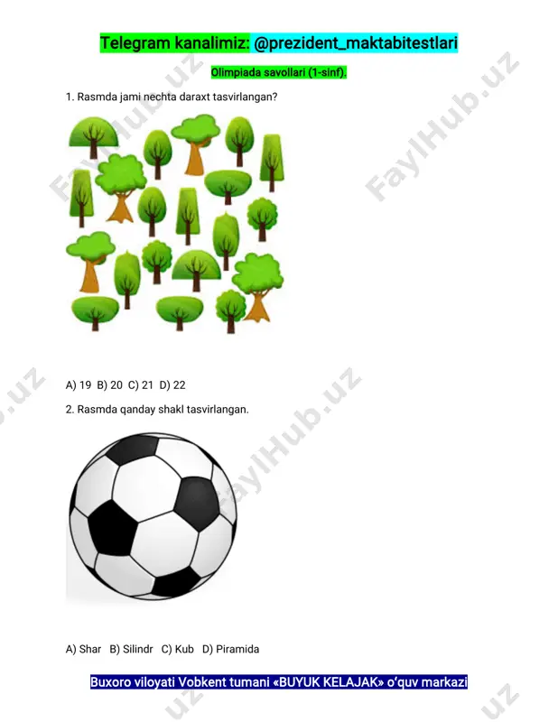 olimpiada savol 1-sinf — PDF