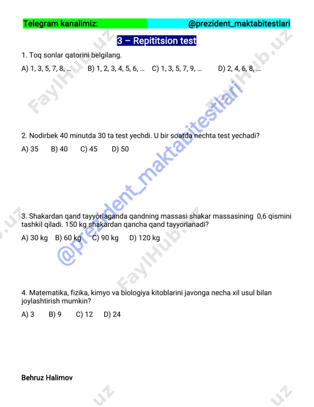 3 – repititsion test (@prezident_maktabitestlari) — PDF