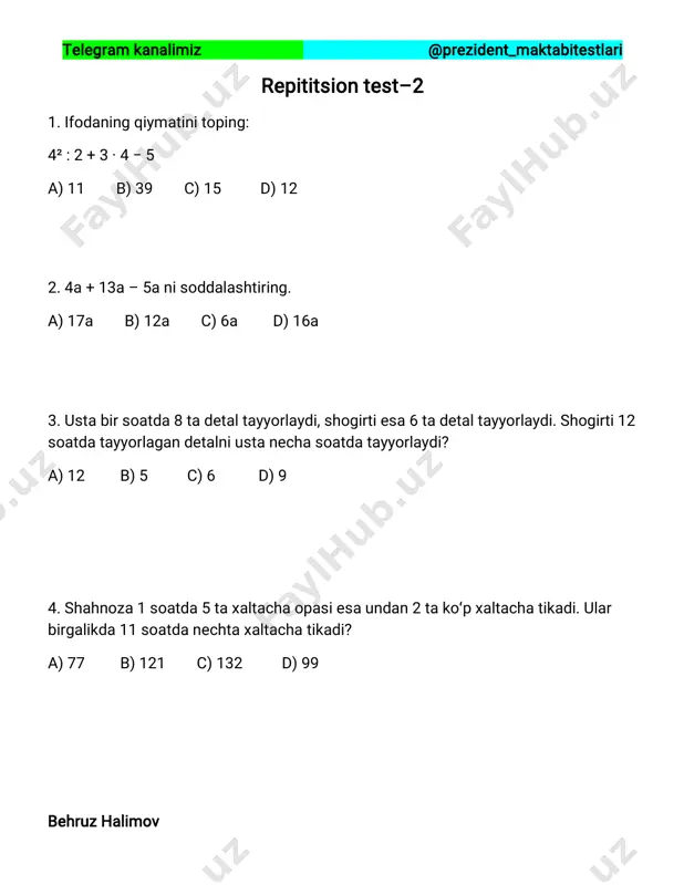 repititsion test-2 (@prezident_maktabitestlari) — PDF