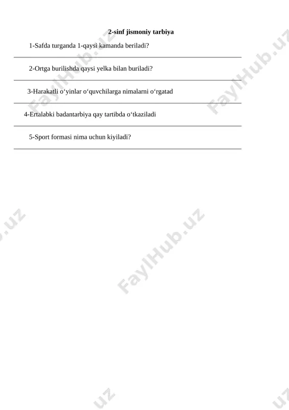 2-sinf jismoniy tarbiya monitoring savollar @e_baza_ishreja — DOCX