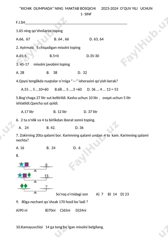 2- sinf test yangi — DOCX