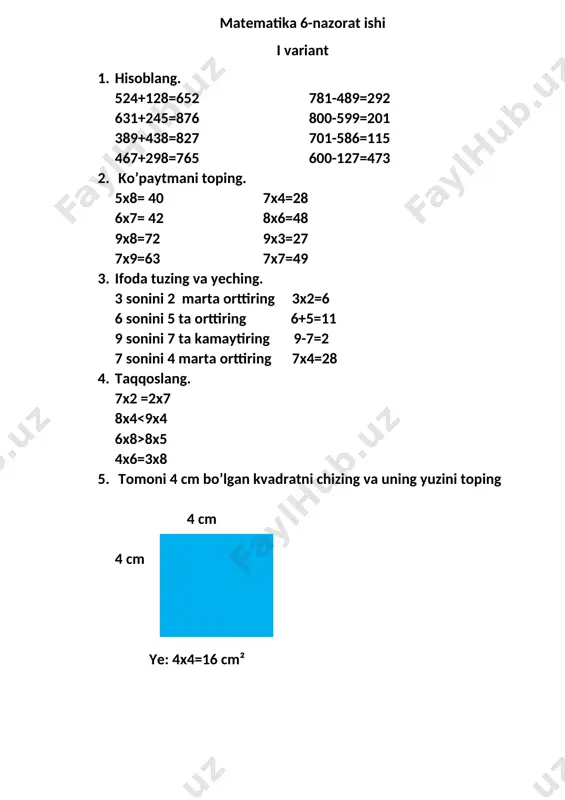 matematika 6- nazorat ishi — DOCX