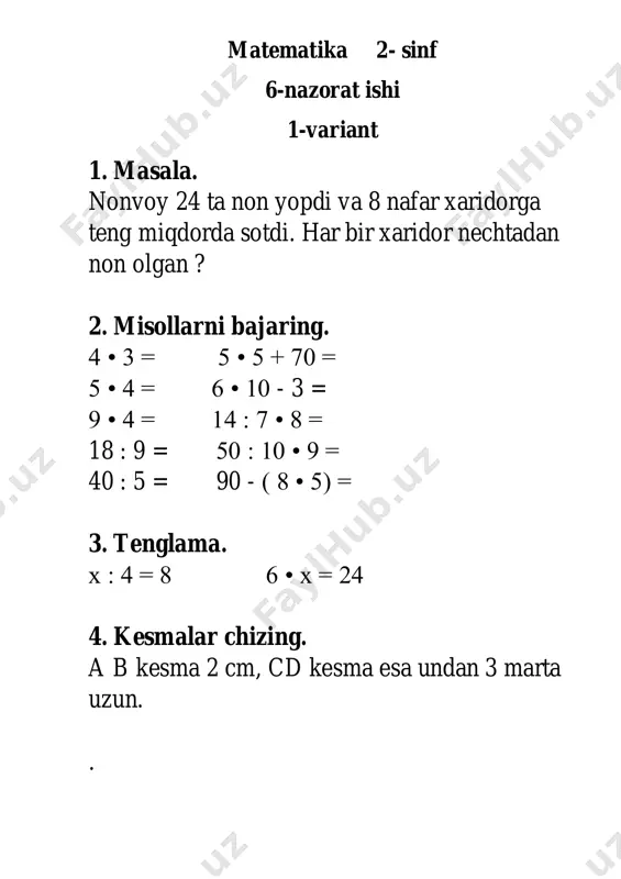 6- nazorat ishi matem 2- sinf — PDF