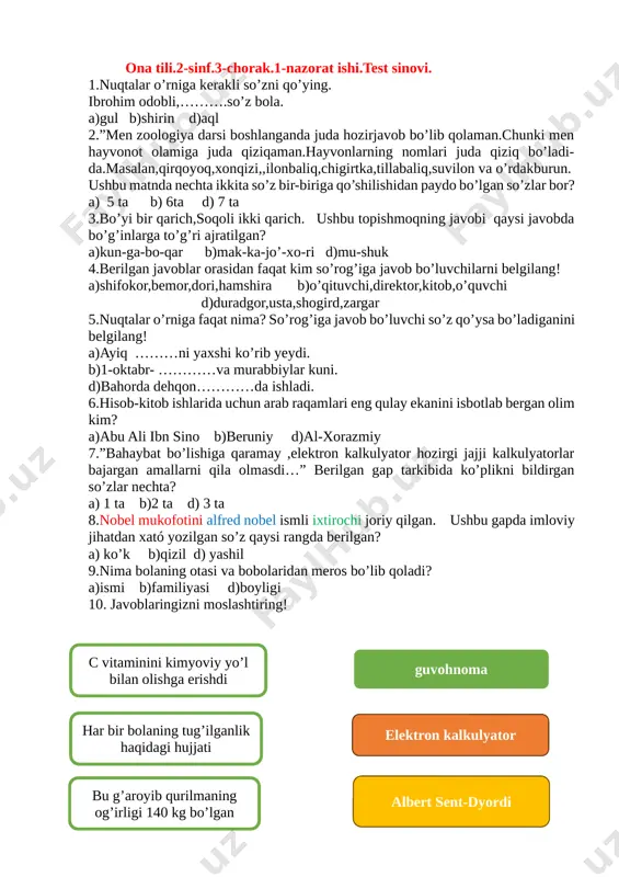 ona tili 3-chorak 1-nazorat ishi — DOCX
