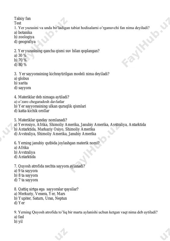 tabiiy fan test — PDF