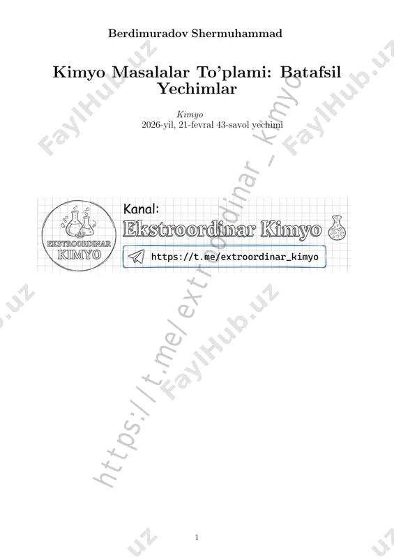 kimyodan o`rta murakkablikdagi 43 ta masalasning yechimi — PDF