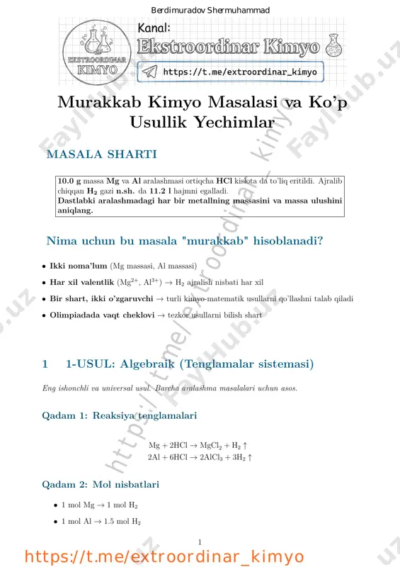 kimyodan masalalarni yechish usullari haqida master klass — PDF