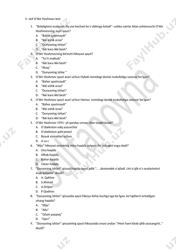 5.o'.hoshimov test.kumush — DOCX