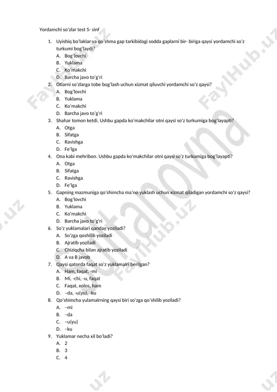 5.yordamchi so'zlar test.kumush — DOCX
