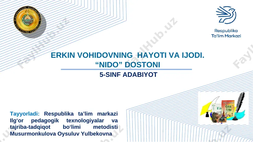 erkin vohidovning hayoti va ijodi. nido dostoni — PPT