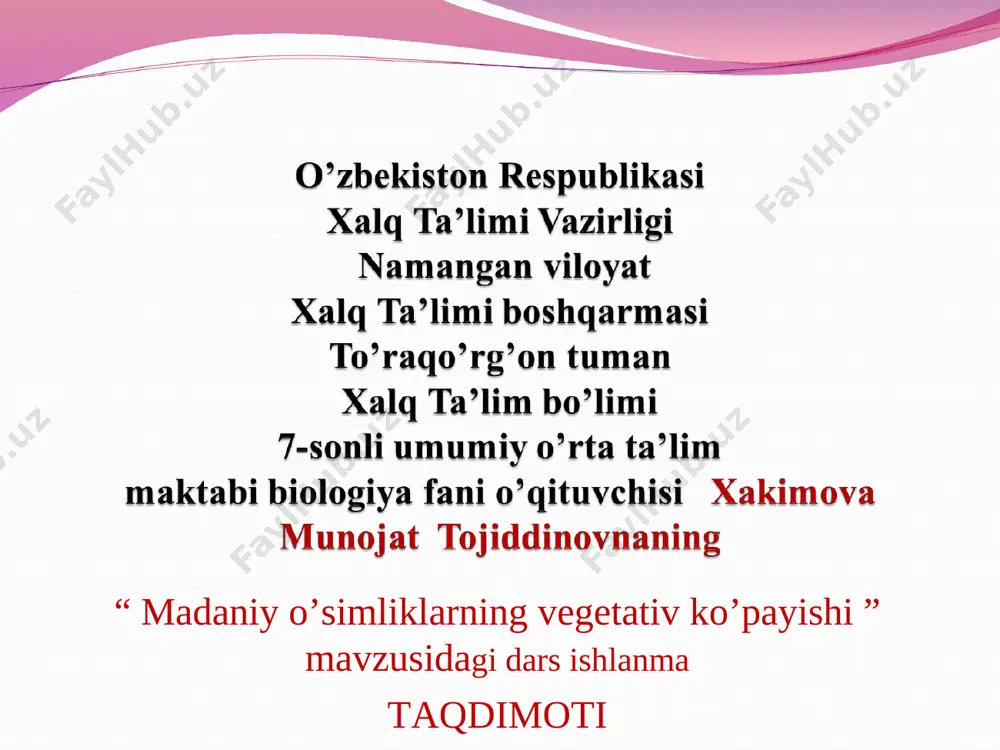 madaniy o’simliklarning vegetativ ko’payishi — PPT
