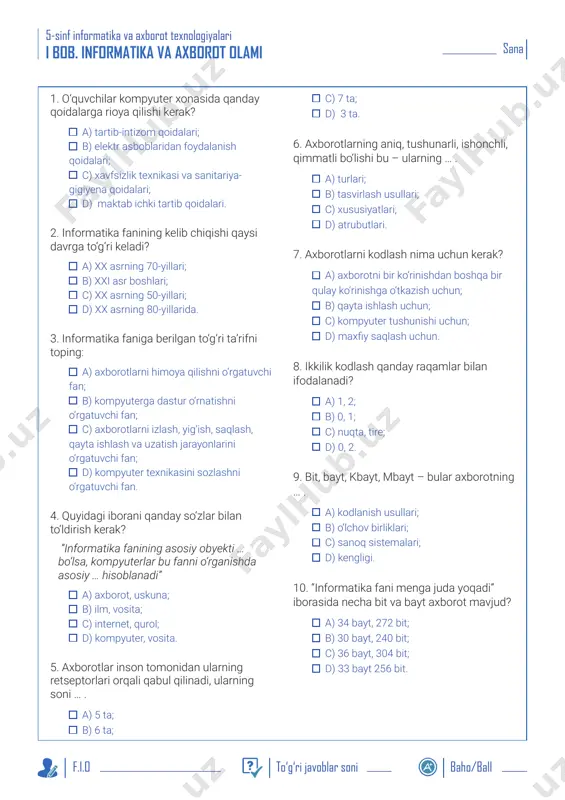 5-sinf informatika test 2020 dr.rtm.uz — PDF
