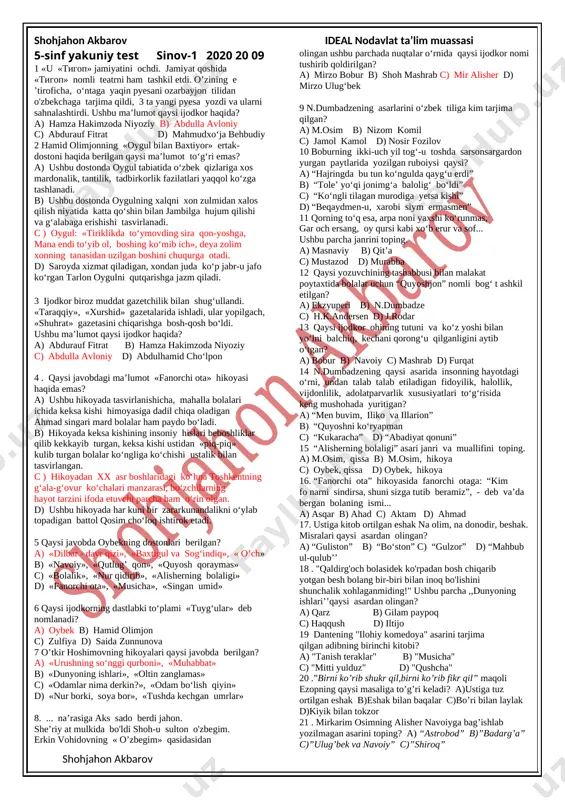 sinov 5 adabiyot(1) — DOCX
