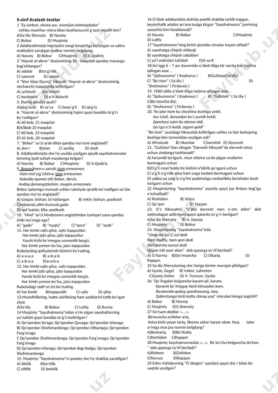 5-sinf aralash test yangi(1) — DOCX