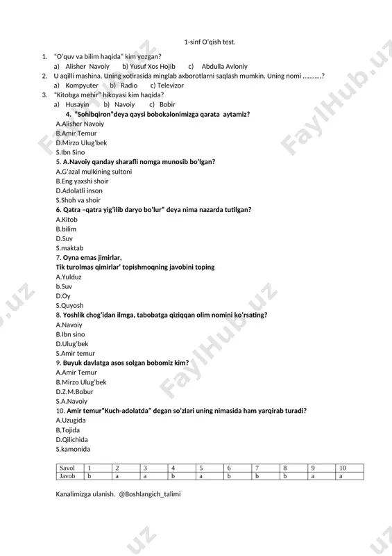 1-sinf o'qish test 1 n — DOCX