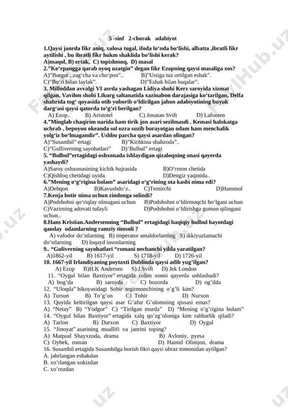choraklik test 5-sinf — DOCX