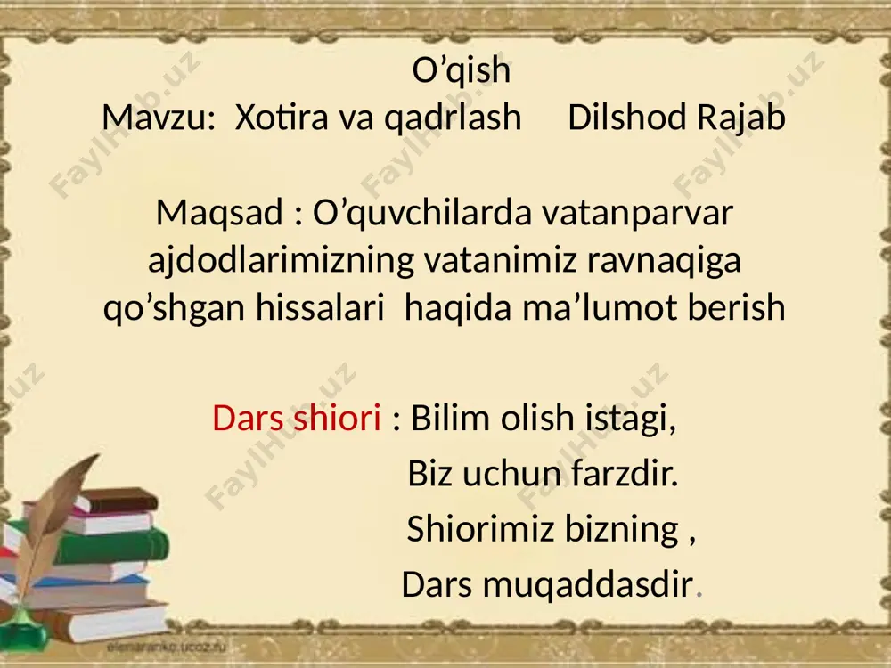 o’qish.xotira va qadrlash — PPTX