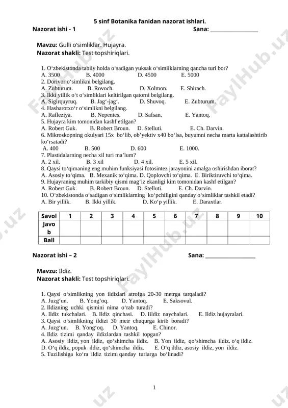 5 sinf nazorat ishi — DOC