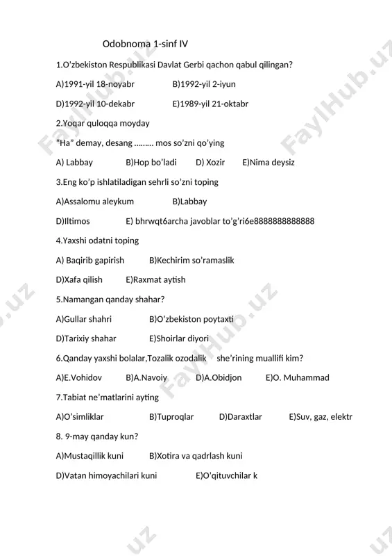 odobnoma dars ishlanma — DOCX