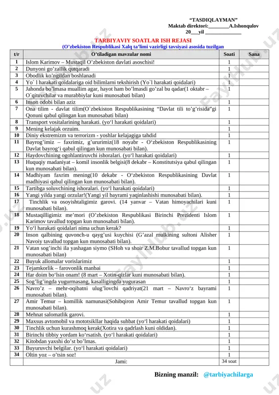 5-sinf tarbiyaviy soat — DOC