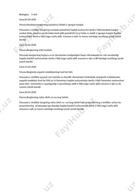 biologiya fani tezis 5- sinf. — DOCX