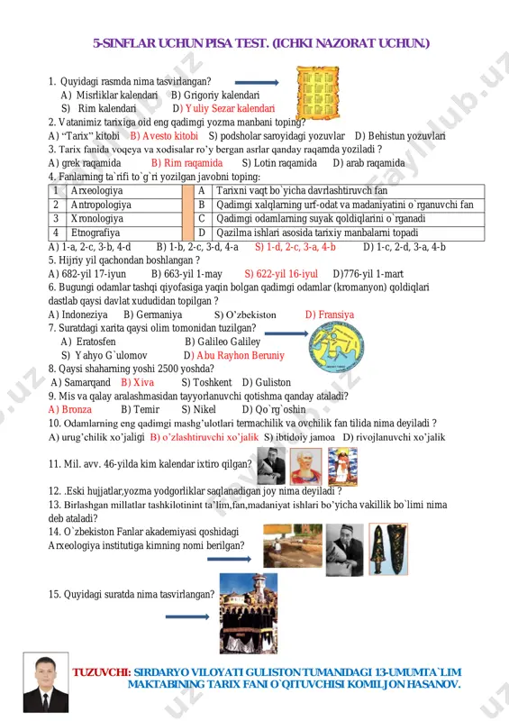 tarix 5-sinf pisa test — PDF