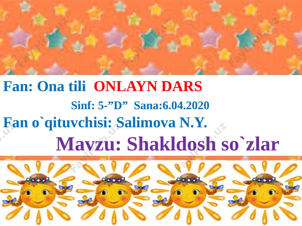 salimova n. online dars 5-sinf ona tili shakldosh so`zlar — PPTX