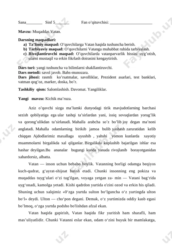 5-sinf vatan tuyg'usi — DOC