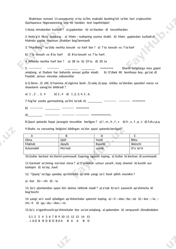 5- sinf ona tili pisa test — DOCX