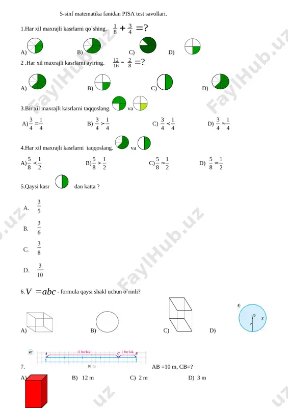5-sinf matematika pisa yangi 2019 — DOC