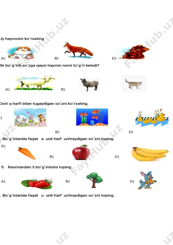 rasmli test 1- sinf uchun — PDF