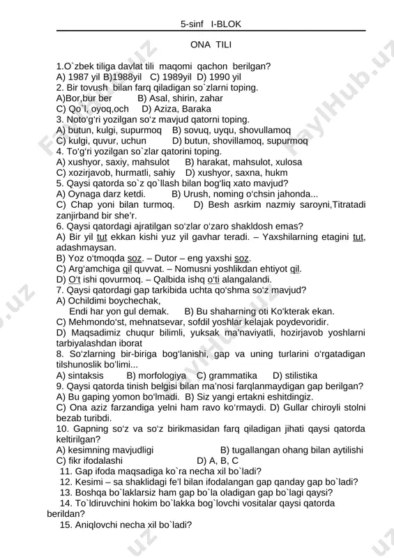 5-sinf 1-blok — DOCX